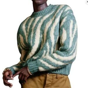 Zara-Inspired Blue and Cream Cropped Zebra Sweater | Medium